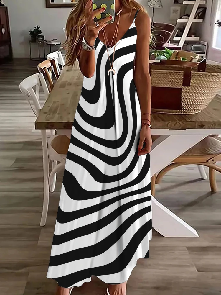 

3D Zebra-print Women's Fashion Long Dress Summer Daily Casual Women's Sleeveless Dress Urban Street Women's Elegant Dress