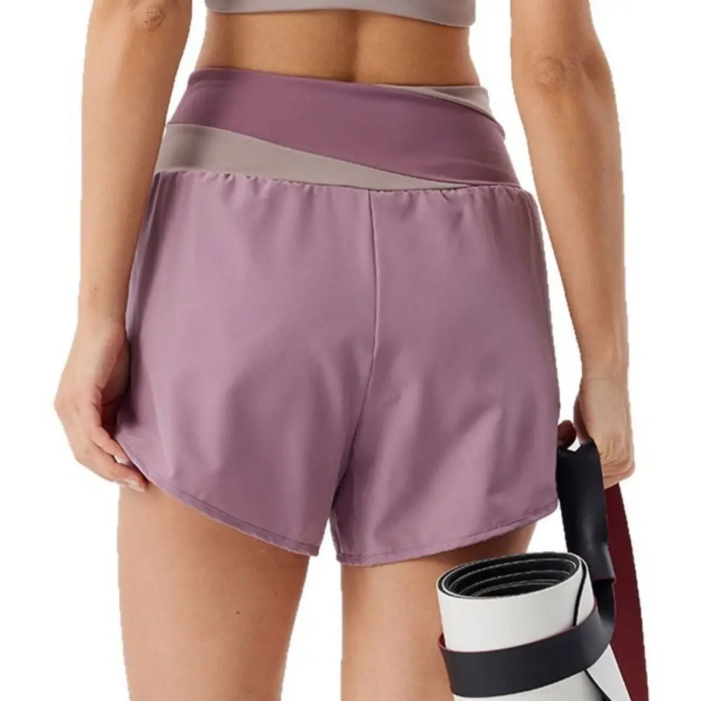 

Breathable Women Sports Shorts Colorblocked Elastic Waistband Yoga Skirt Shorts Pleated 2 In 1 Inner Liner