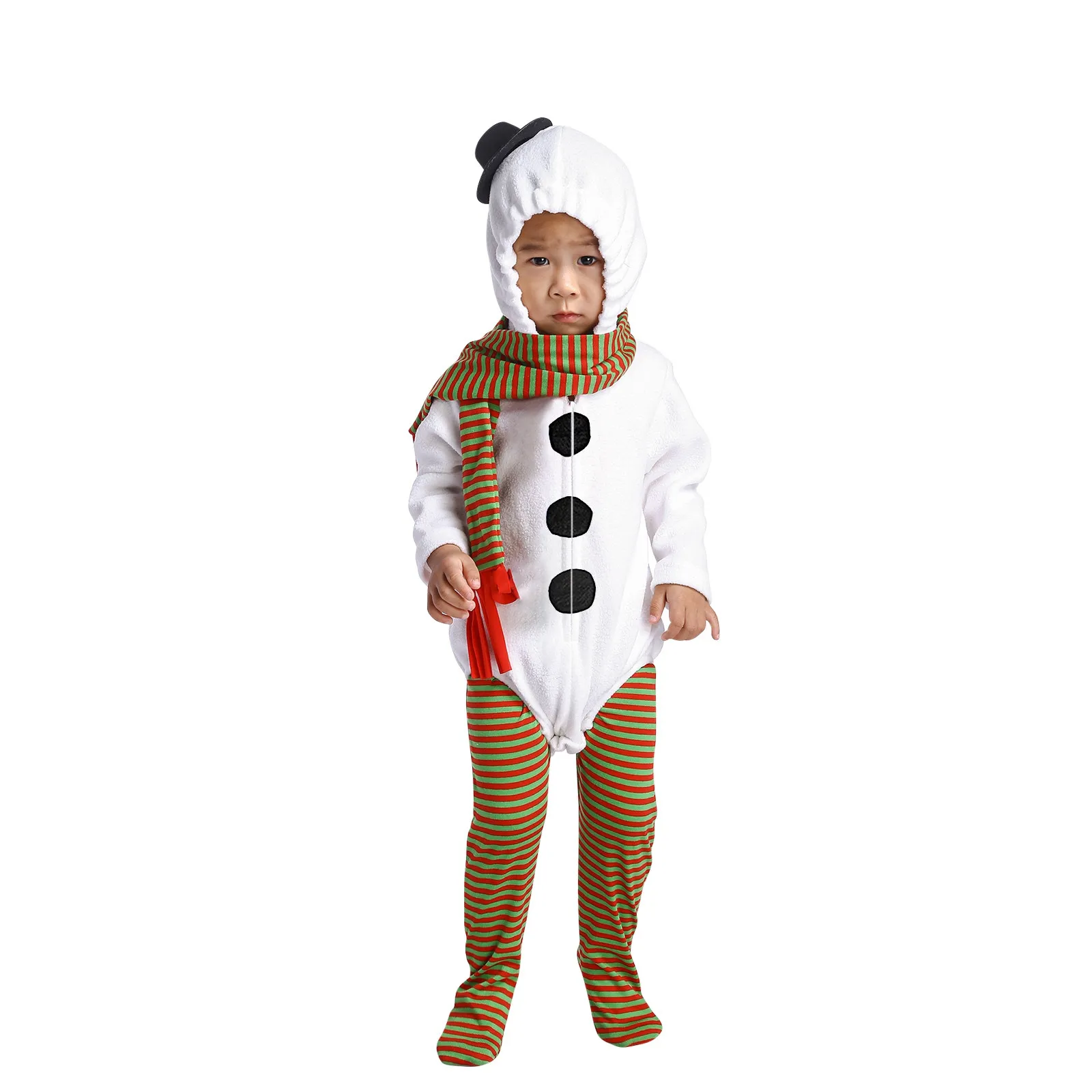 Newborn Infant Baby Boys Girls Christmas Costumes Zipper Romper Fleece Hooded Snowman Cosplay Jumpsuit Pajama Cute Clothes Baby