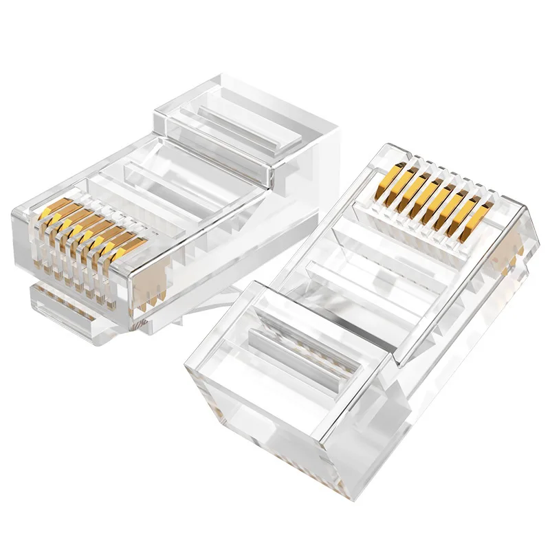 OULLX-Connecteur réseau plaqué or, 20/100 pièces, 50U, Cat6, Cat6e, 1000Mbps, directions Ethernet, prise technique, têtes en cristal RJ45