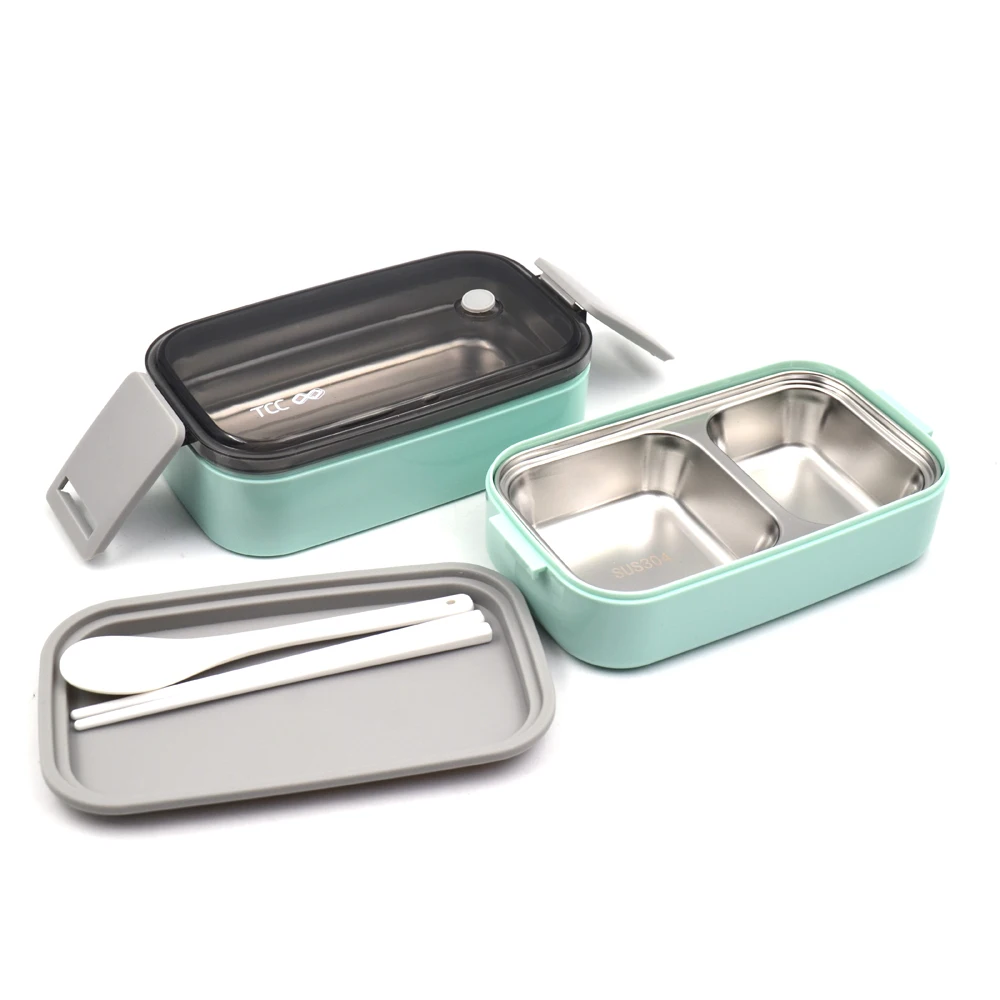 For Double Layer Portable Bento Box Container Student Insulated Stainless Steel Lunch Box with Spoon and Chopsticks