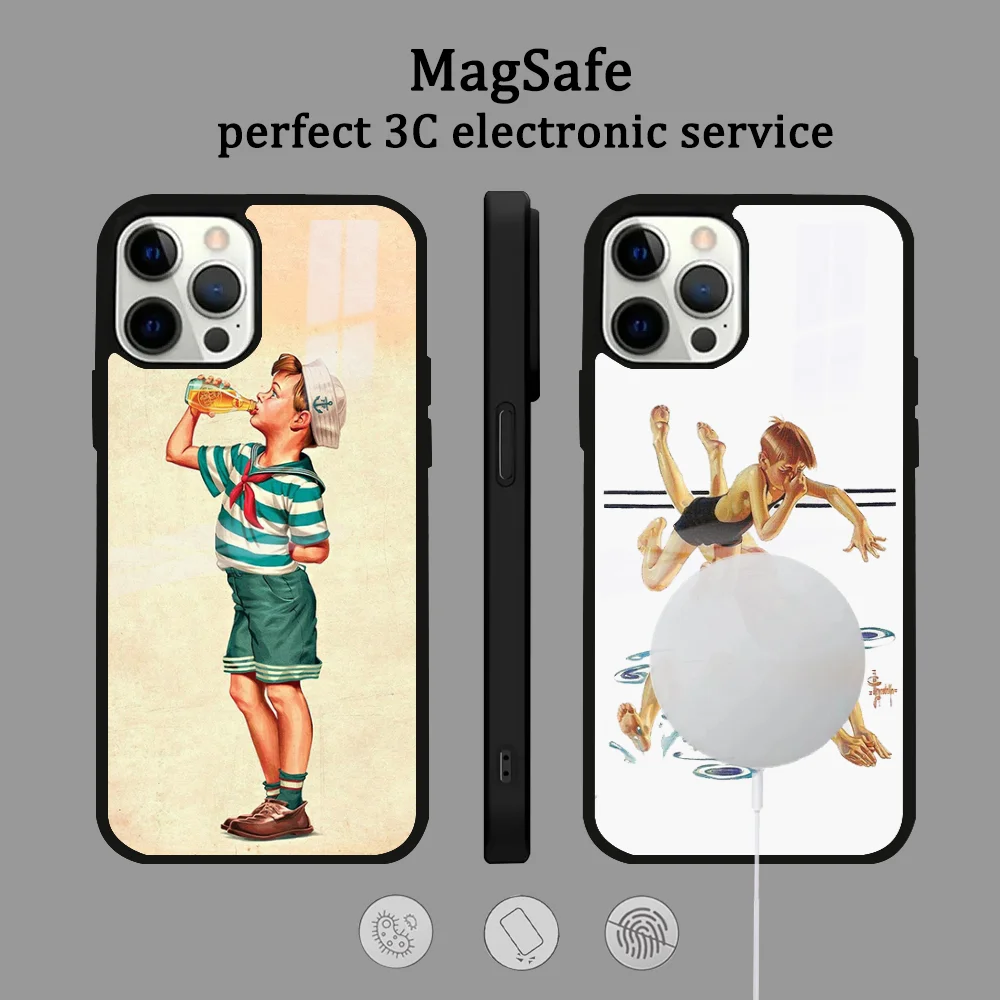 Vintage Classic Illustration Phone Case For IPhone 16 15 14 13 12 11 Pro Max Plus Mini Magsafe Mirror Wireless Magnetic Cover