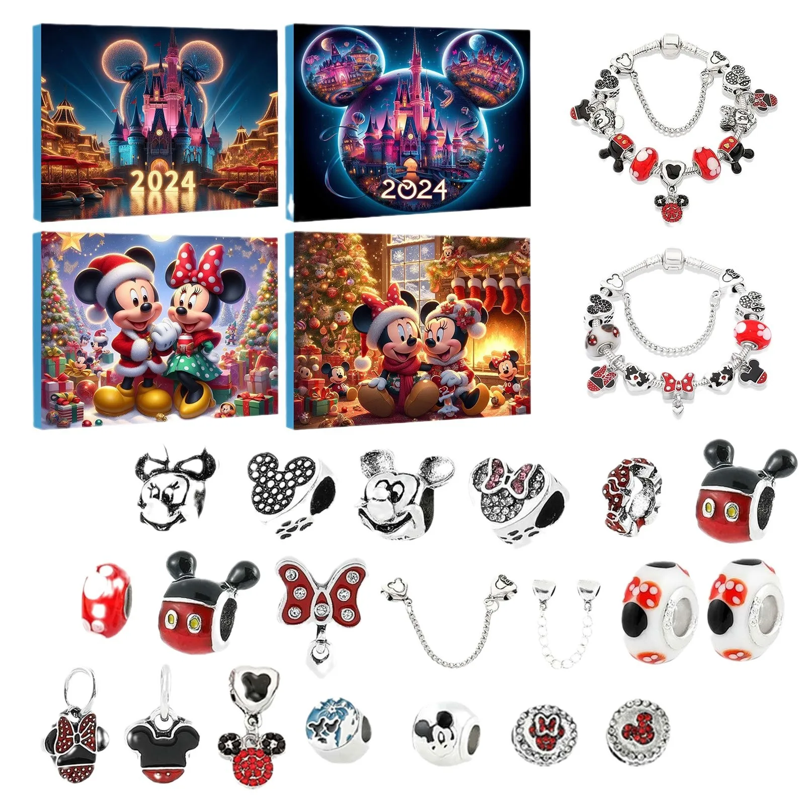 

Disney Stitch & Mickey Mouse Alloy Bracelet 24 Day Advent Calendar Christmas Blind Box Set 2026 Arrival Collectible Jewelry Gift
