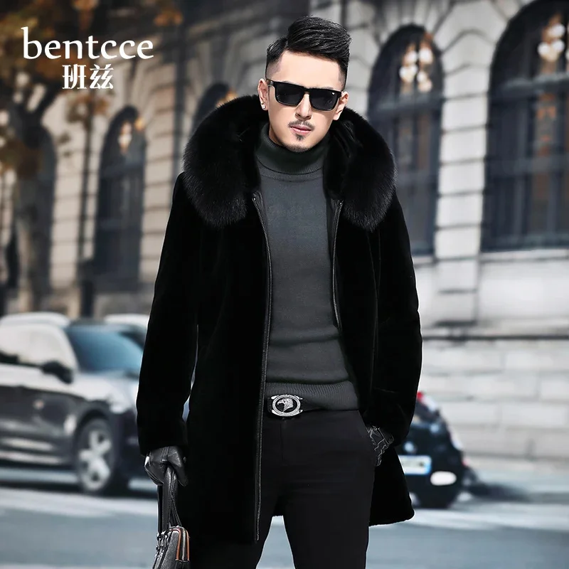 Big Fur Collar Shearling Coat Mens Long Type Genuine Leather Clothes Winter Lamb