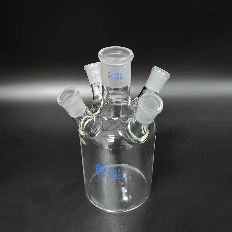 

FAPE Single-layer cylindrical flat bottom five-necked flask 250mL,Mid 24/29,Side 14/20,Single-layer reactor bottle,Oblique neck