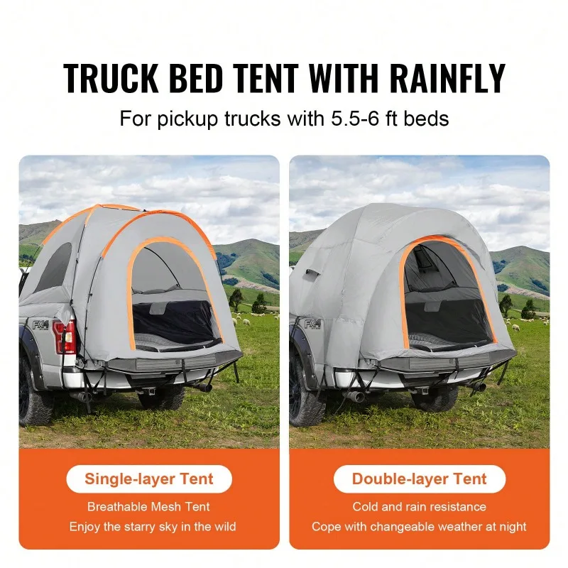 Truck Bed Tent, SUV Camping Tent, Pickup Truck Tent With Rain Layer And Carry Bag, Waterproof PU2000mm Double Layer Truck Tent For Camping, Accommodate 2-8 Person, For Camping Traveling Outdoor Activities, Rear Tent For Van Hatch Tailgate
