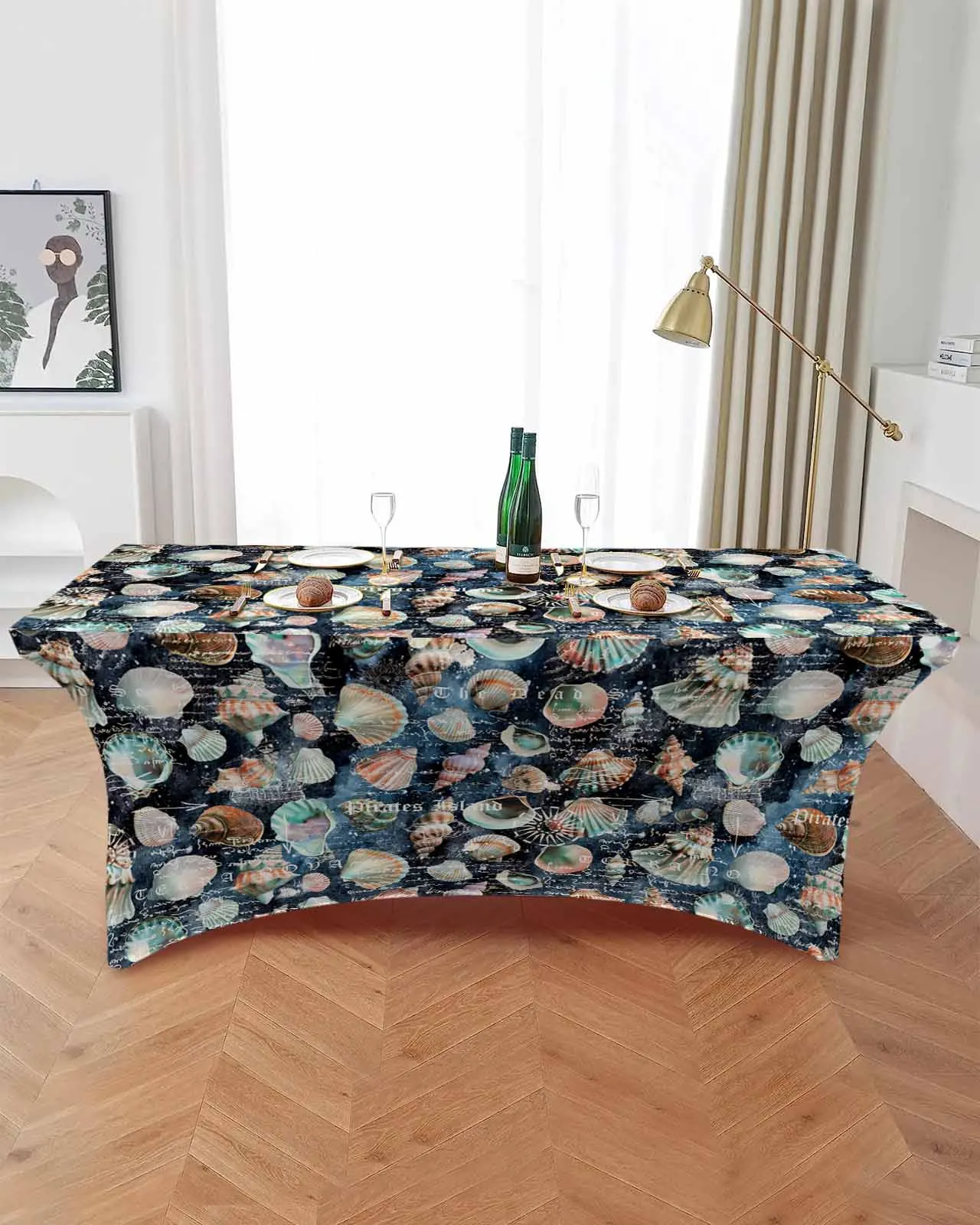 Sea Star Seaweed Retro  Elastic Table Skirt Wedding Birthday Table Decoration Table Skirt Tablecloth for Party