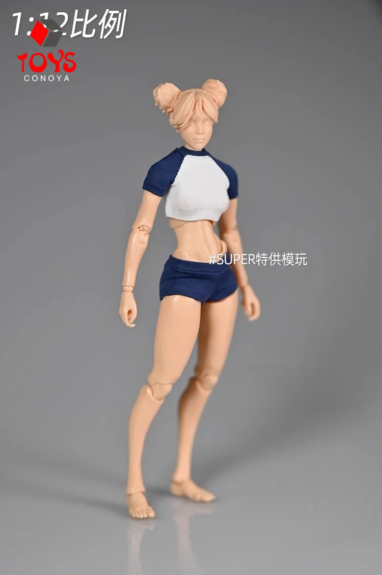 1/12 Female Soldier Sports T-shirt Tight Sportswear Open Waist Short Sleeved Shorts Fit 6in Romankey X Cowl Action Figure Body