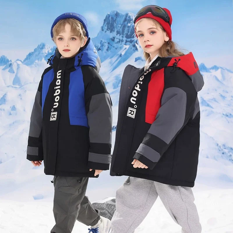 

2025 Winter Kids Boys Down Jacket Hooded Warm Thicken Teenager Boys Puffer Coat 3-14Y Junior Boys Outerwear Coat Parka Outfit