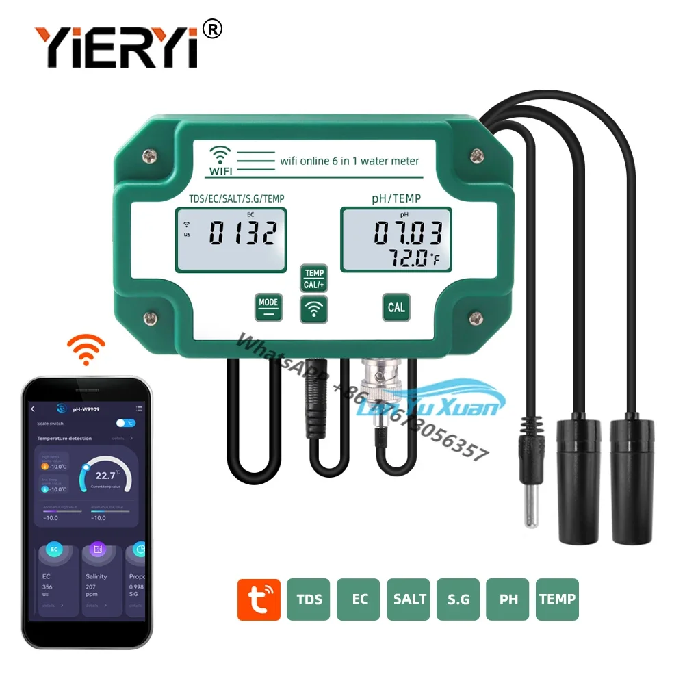 

Tuya Smart Wifi Online Water Quality Detector 6 in1 Multifunction PH Meter with Data Logger Function for Hydroponics