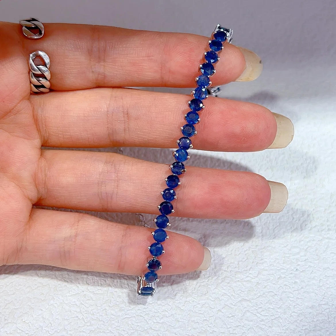 

Сапфировый браслет 3,5 мм, ювелирные изделия из серебра S925, белого золота с синим драгоценным камнем
