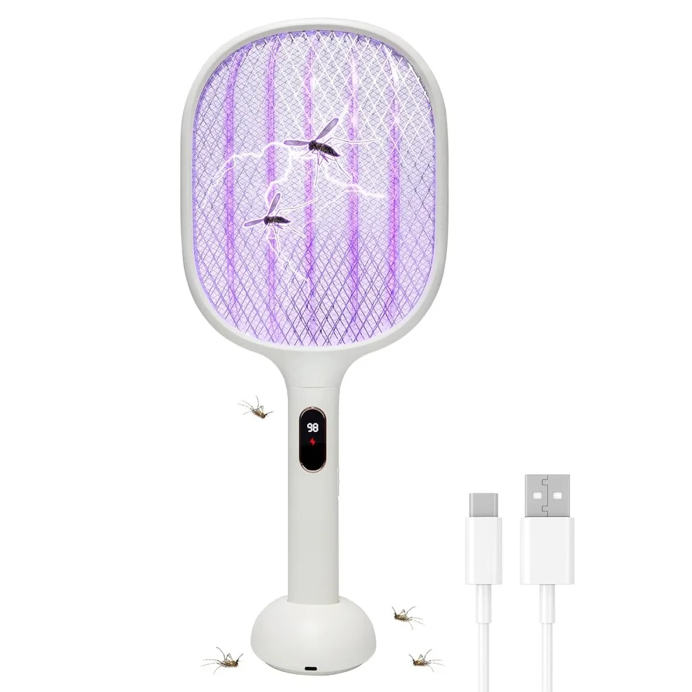 New Smart Digital Display Electric Mosquito Swatter 2in1 Portable Type-C 2w Killer with Purple Mosquito Light Rechargeable