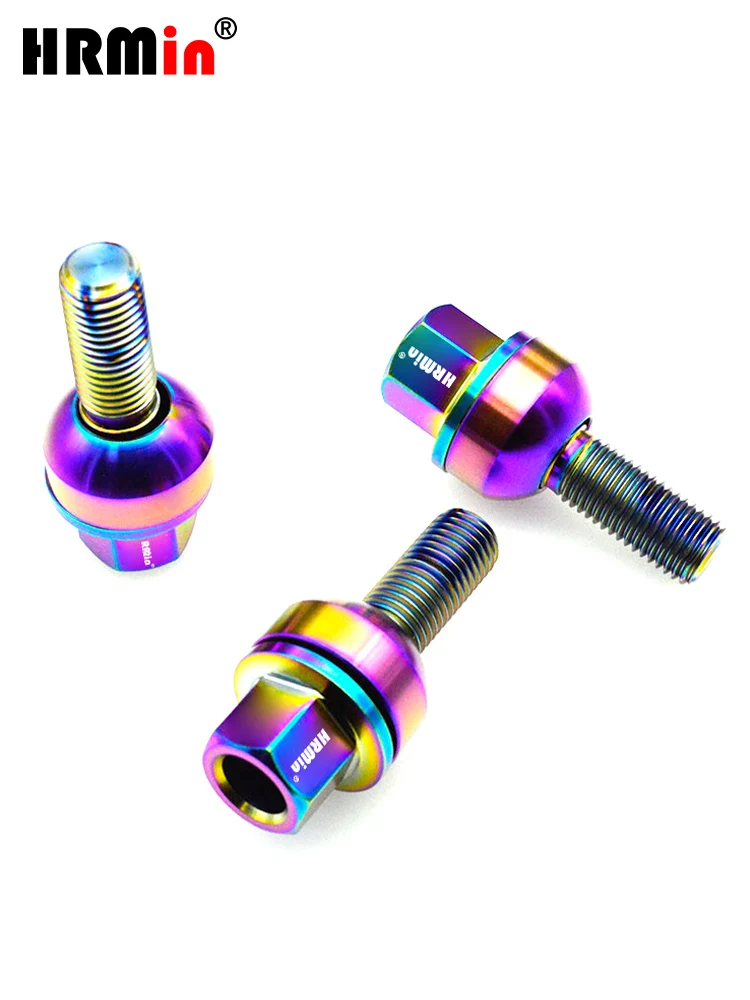 HRmin 19mm Hollow Head Floating Ball Seat Gr.5 Titanium Alloy Automobile Vehicle Car Wheel Bolt for Porsche Cars M14x1.5x30mm