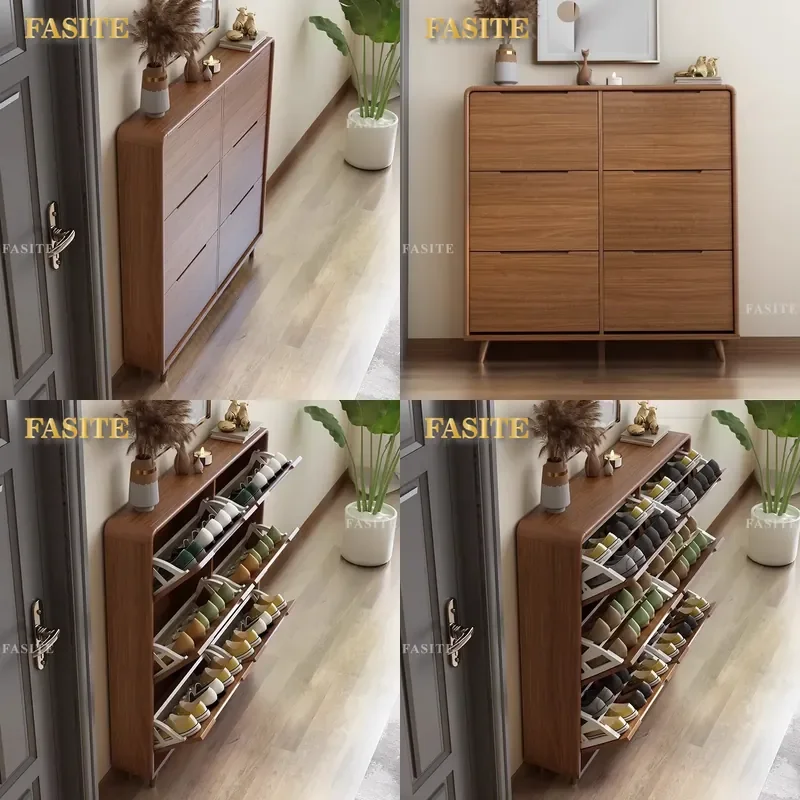 For Household Entrance Ultra-thin Tipping Bucket Shoe Cabinet Modern Simple Narrow Solid Wood Frame Wall-mounted Porch Foyer