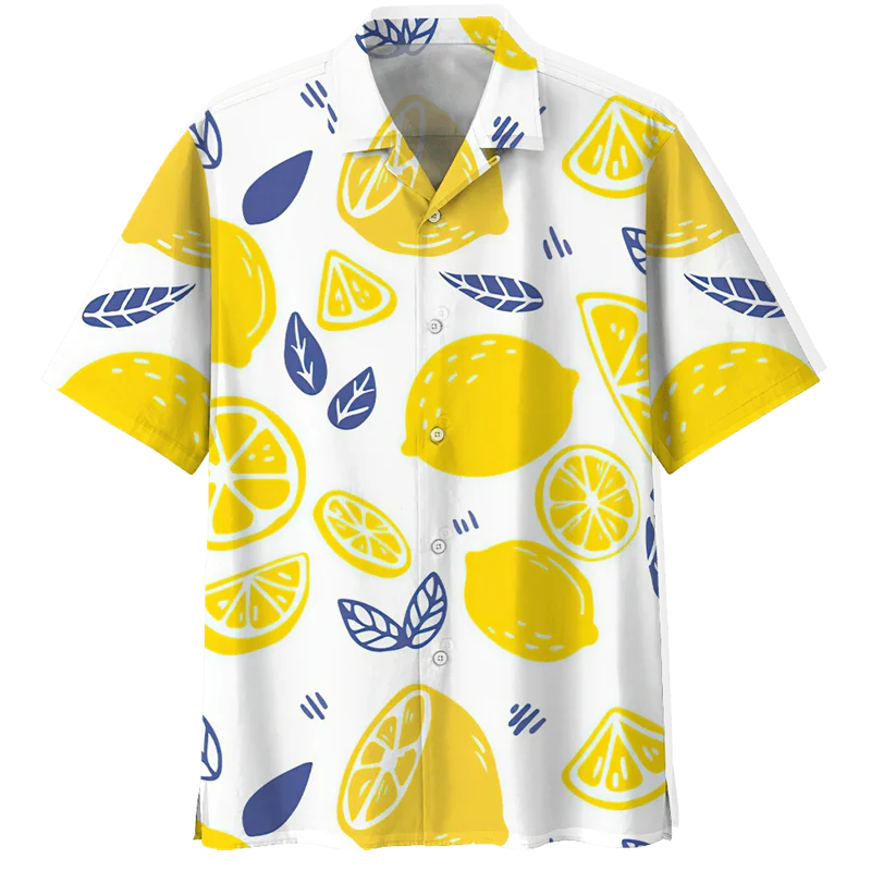 3D Print Tropical Fruits Graphic Men's Shirts Lemon Pattern Short Sleeve Lapel Button Shirt Loose Daily Casual Hawaii Style Tops