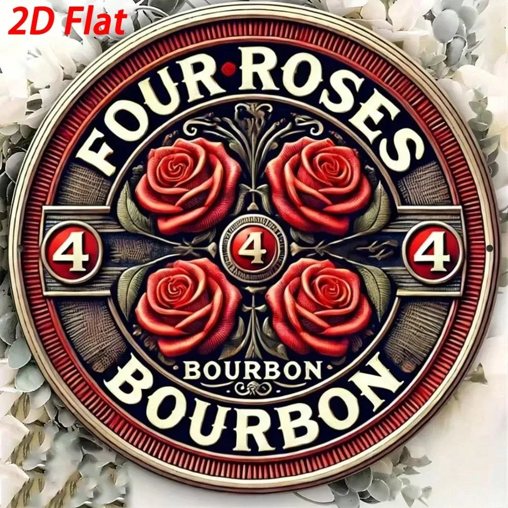 Letrero metálico Four Roses Bourbon - Decoración de pared vintage para bar, man cave o pub