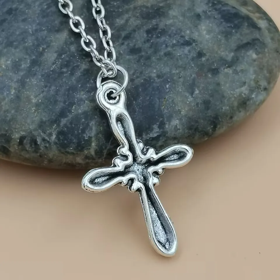 10Pcs Single Sided Cross Alloy Pendant Necklace Easter Christmas Ornament A-1058d