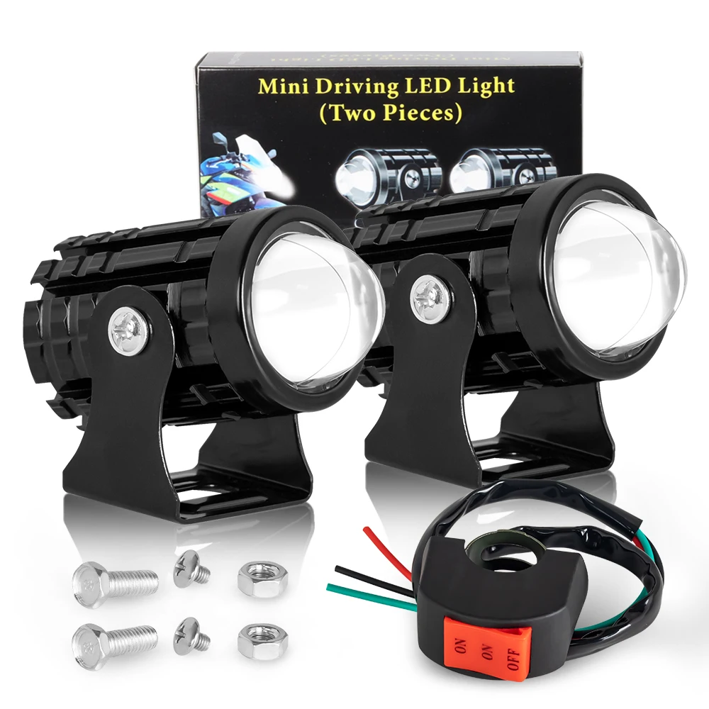 Motorcycle Led Spotlight Mini Driving Light 12V Hi/Lo Dual Color Motorcycle Headlight ATV Scooter Motorcycle Auxiliary Headlight