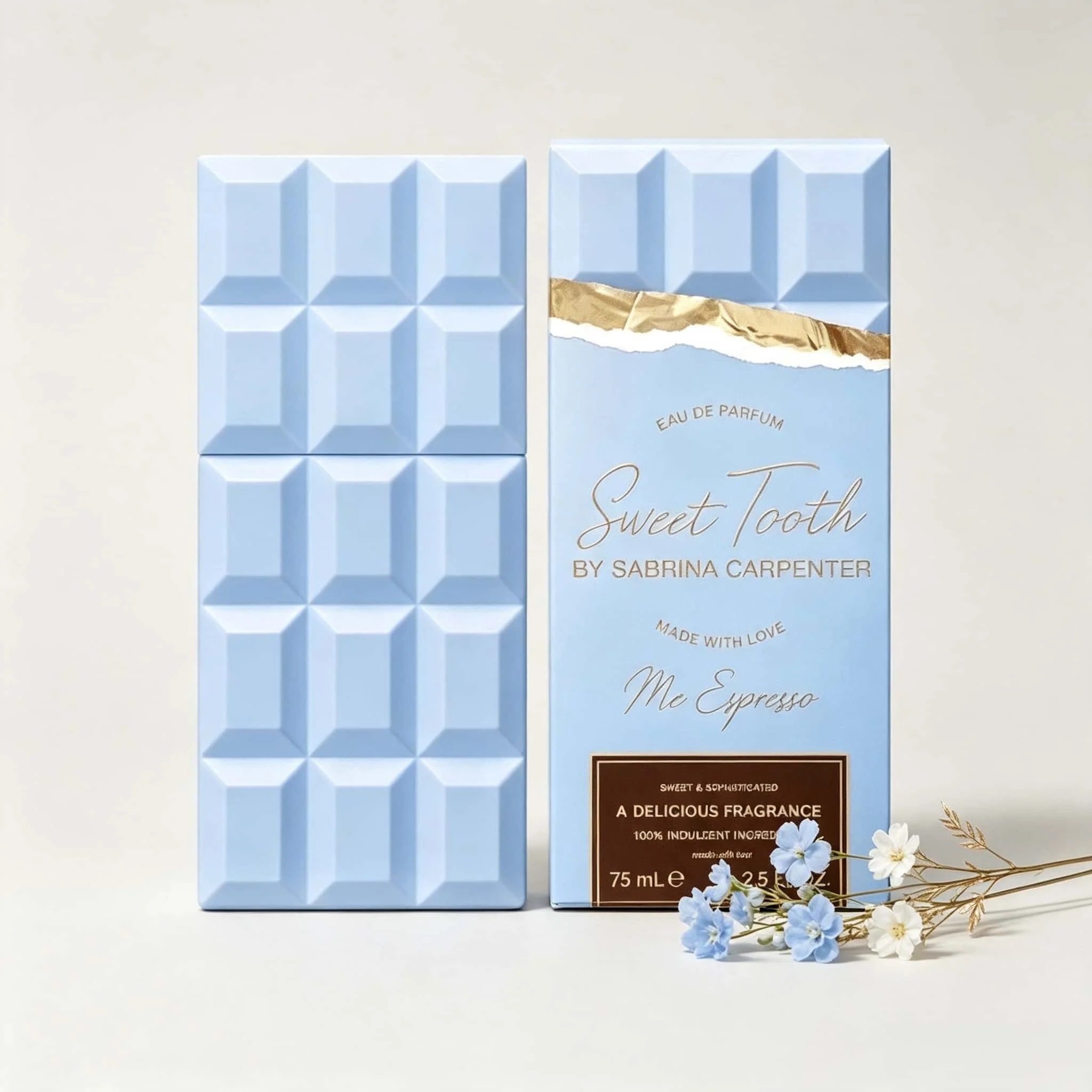 Perfume Sabrina Carpenter Sweet Tooth Blue Edition EDP para Mujer, Botella Azul Chocolate, Caja de Regalo de Lujo, Fragancia Dulce a Café Espresso, Larga Duración, Spray de 75ml