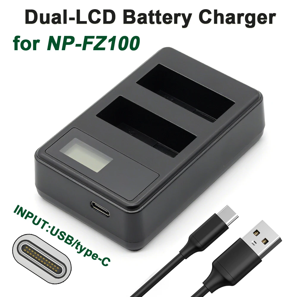 Dual NP-FZ100 Battery Charger Type-C  For Sony NP FZ100 Alpha A7M4 A7III A7R3 A7R4 A7C A7CII A9II A6600 ZV-E1 FX3 Camera Battery