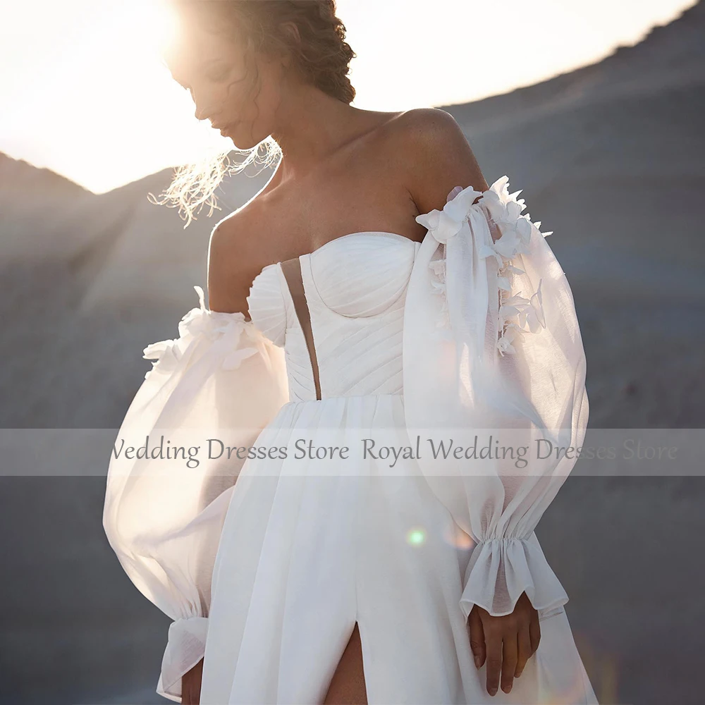 Vestidos de novia de playa para mujer, ropa de boda de Organza blanca con cuello de pico profundo, satén, abertura lateral, línea A, 2024