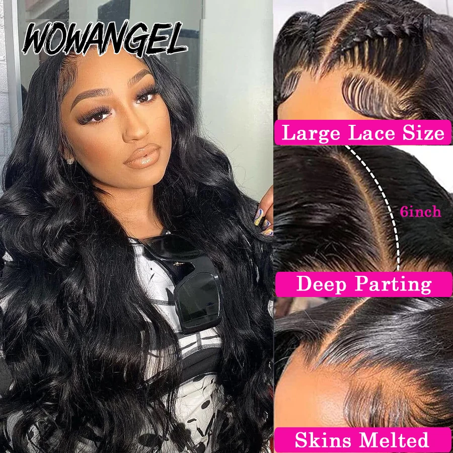 Wow Angel-Invisible HD Lace Frontal Peruca, Cabelo Humano Perucas, Onda Do Corpo, Derreter Skins, 13x6, 13x4, 34 em