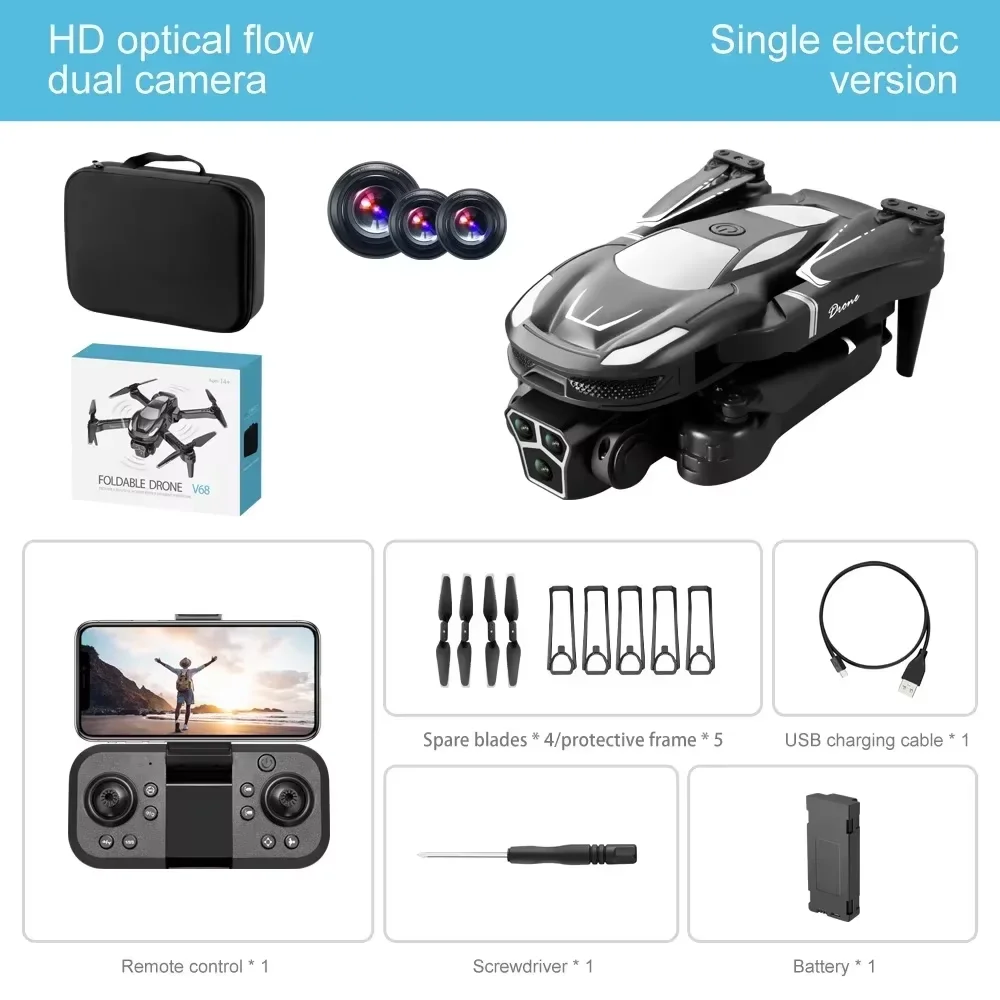 

V68 Quadcopter Drone w/ 8K Aerial Cam: 4K Anti-Shake, Auto Follow, Long Battery Life, RC Toy