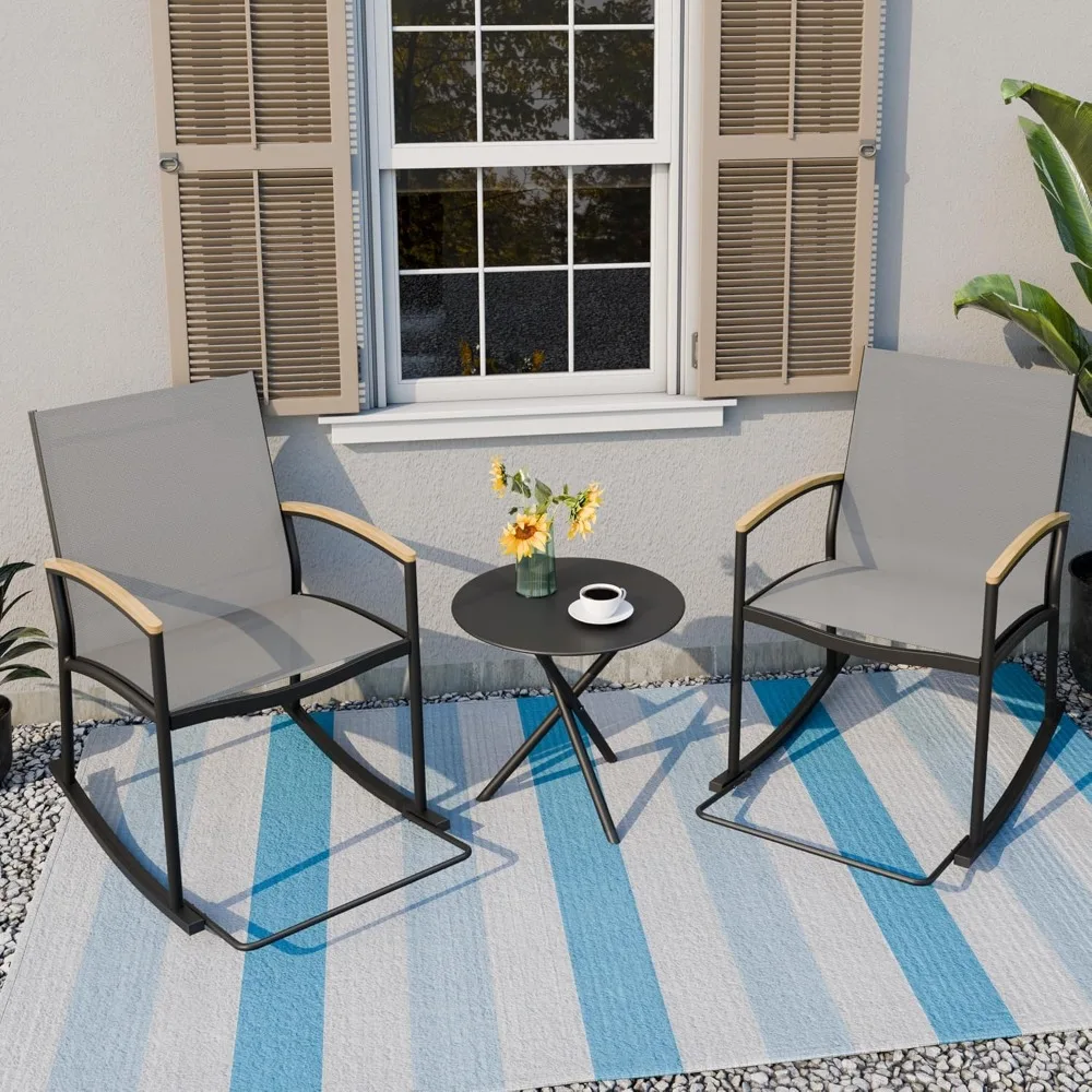 

3-Piece Patio Rocking Bistro Sets, Textilene Fabric Outdoor Breathable Rocker Chairs, Front Porch Conversation Set with Coffee