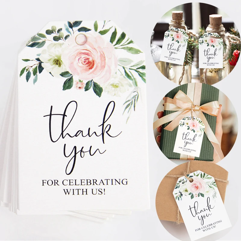 50pcs Thank You For Celebrating With Us Gifts Wrap Tags Wedding Candy Box Hanging Paper Card Label For Birthday Xmas Party Decor