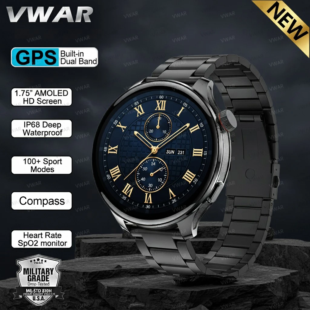 

VWAR GPS Smart Watch 53mm 1.75" AMOLED Screen Dual Band GPS Balance 2 Sport Smartwatch Men Heart Rate Blood Oxygen Fitness 2026