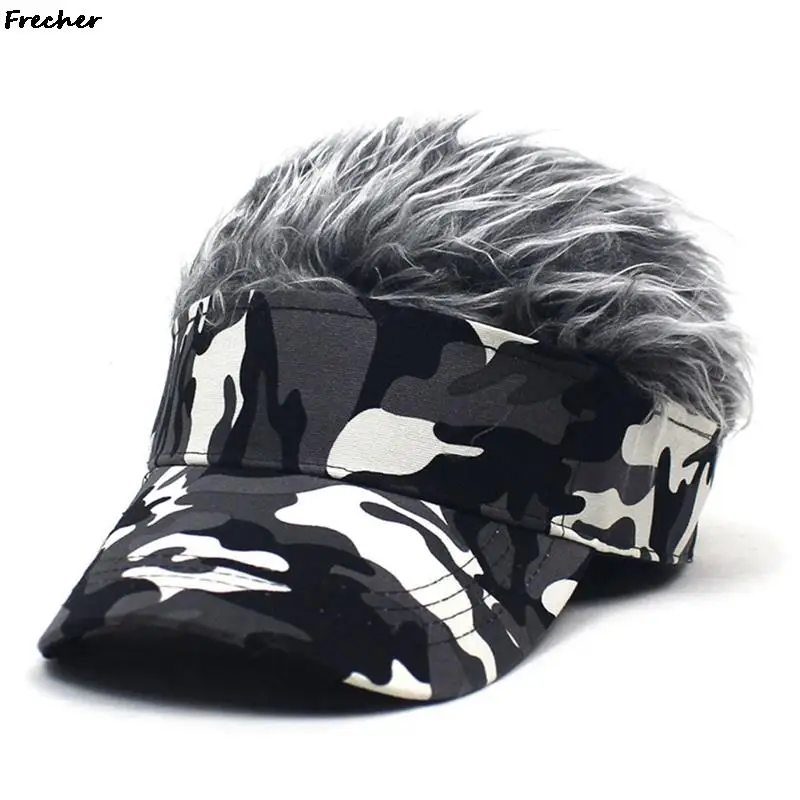 Tactical Camo Caps Wig Baseball Cap Color Hair Integrated Visors Hat Men Women Street Dance Hats Winter Spring Army Gorras