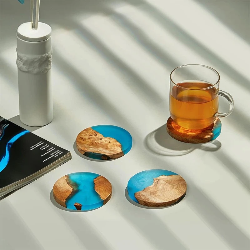 Resin Coasters - Modern Elegant Epoxy Coaster Set Wooden /Bamboo Splicing Coasters Set for Office or Bachelor Pad 10pcs