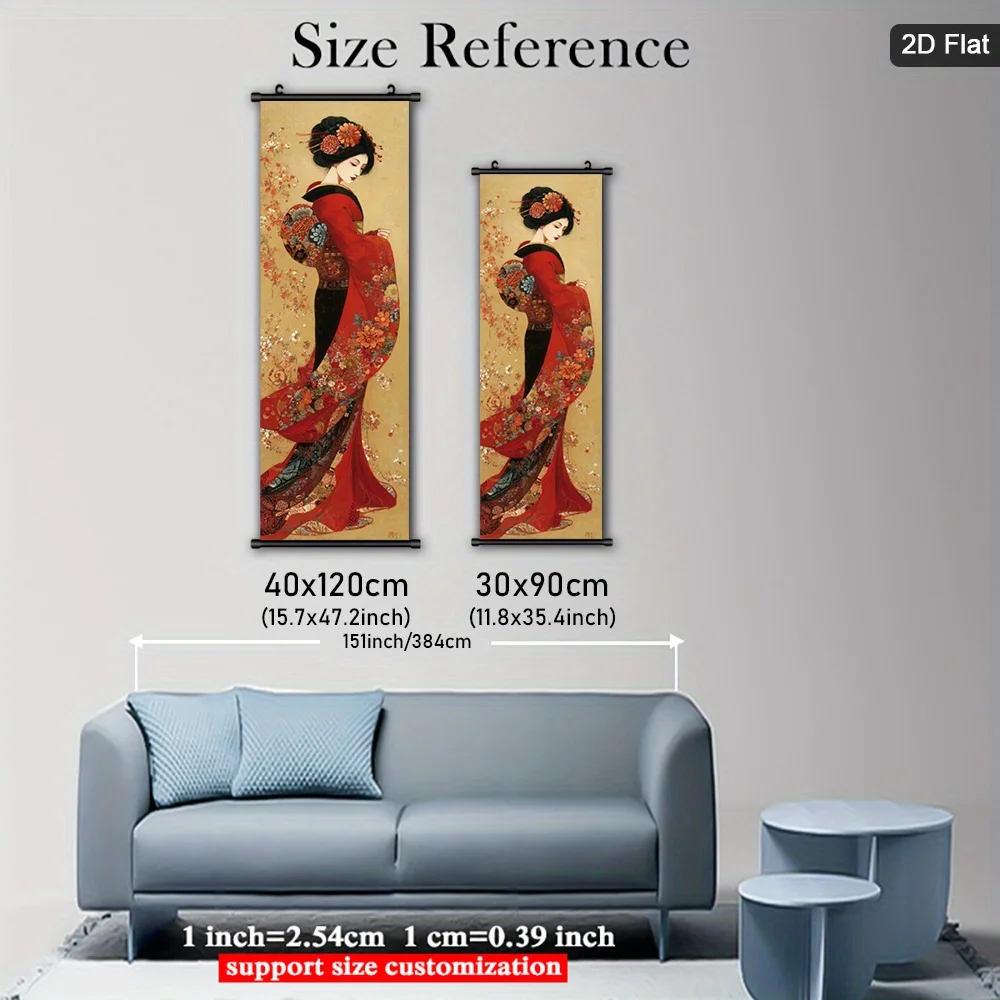 VIKAMA Asian Scroll Wall Art Framed Canvas Vertical Decor for Living Room Bedroom Office Hanging Picture Traditional