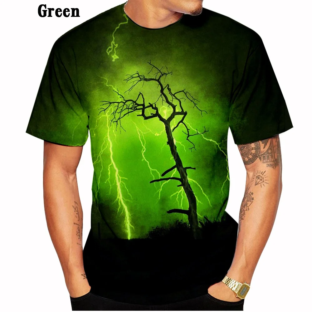 Hot Sale New Product 3D Lightning Print T-shirt Men and Women Personality Cool Print T-shirt