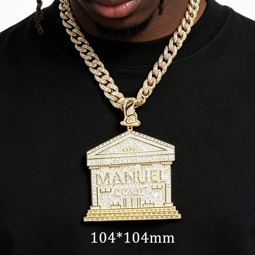 Oversize Iced Out CZ House Pendant Necklace Classic Blocked Door Pendant For Men Trendy Hip Hop Women Jewelry Boy Friend Gift