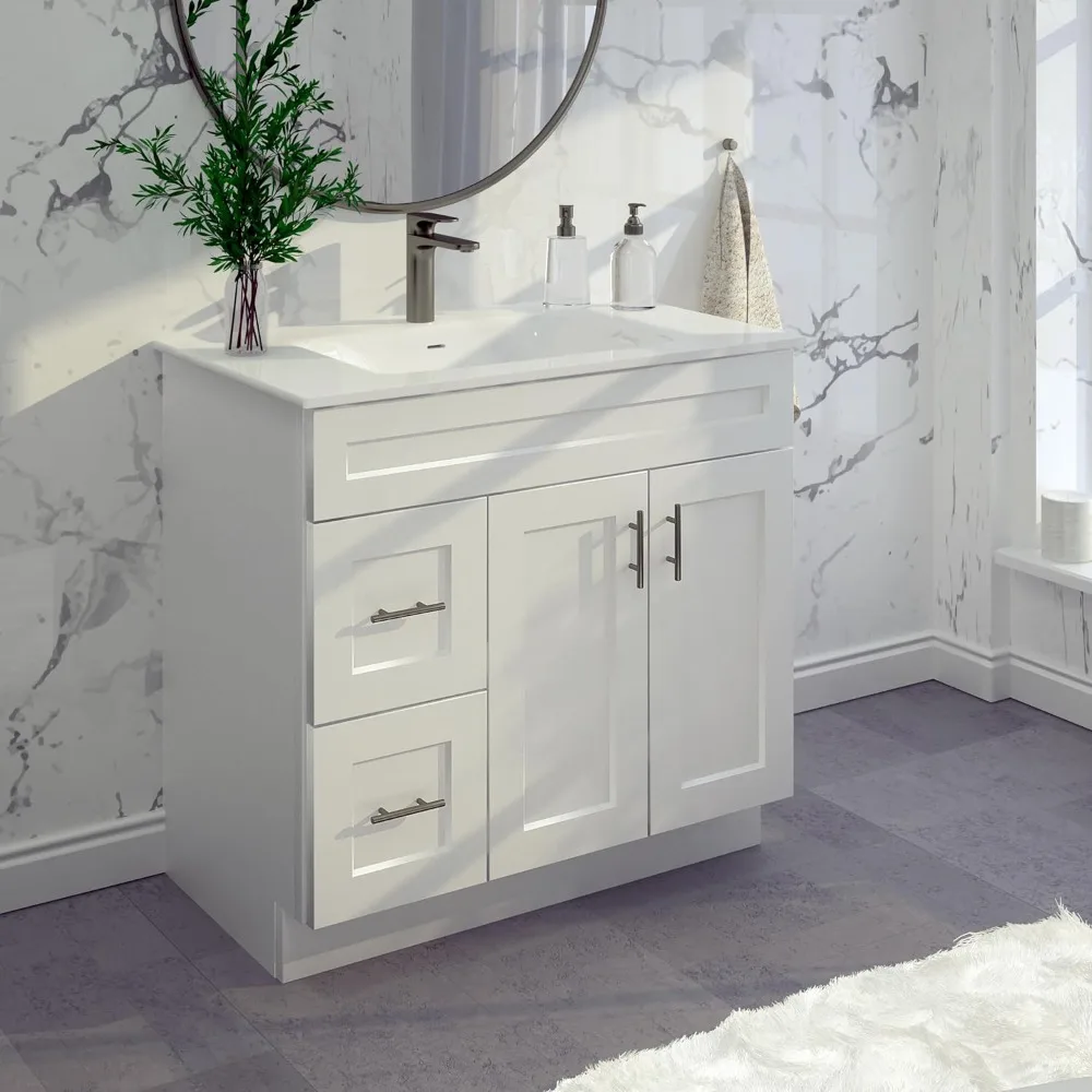 White Bathroom Vanity Sink Base Drawers 36