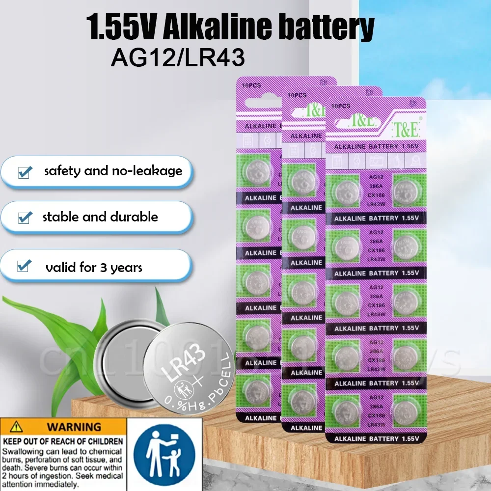 AG12 LR43 1.55V Alkaline Battery SR43 SR43W V386 D386 SG1 LR1142 186 386 For Watch Toys Clock Scale Calculator Button Coin Cell