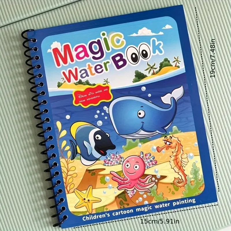 كتاب ألوان مائية SeaWorld مع قلم ألوان عشوائي - كتاب رسم سحري للأطفال