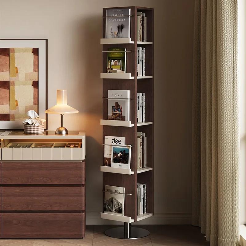 Home Medieval solid wood rotating bookshelf full body fitting mirror integrated floor multi-layer magazine newspaper rack displa