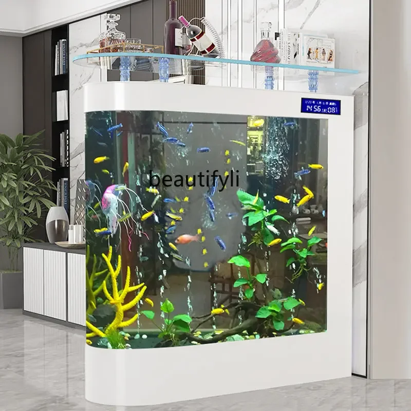 

European Fish Tank Living Room Light Luxury Small and Medium-Sized Floor round Partition Ecological Side Filter Change Water