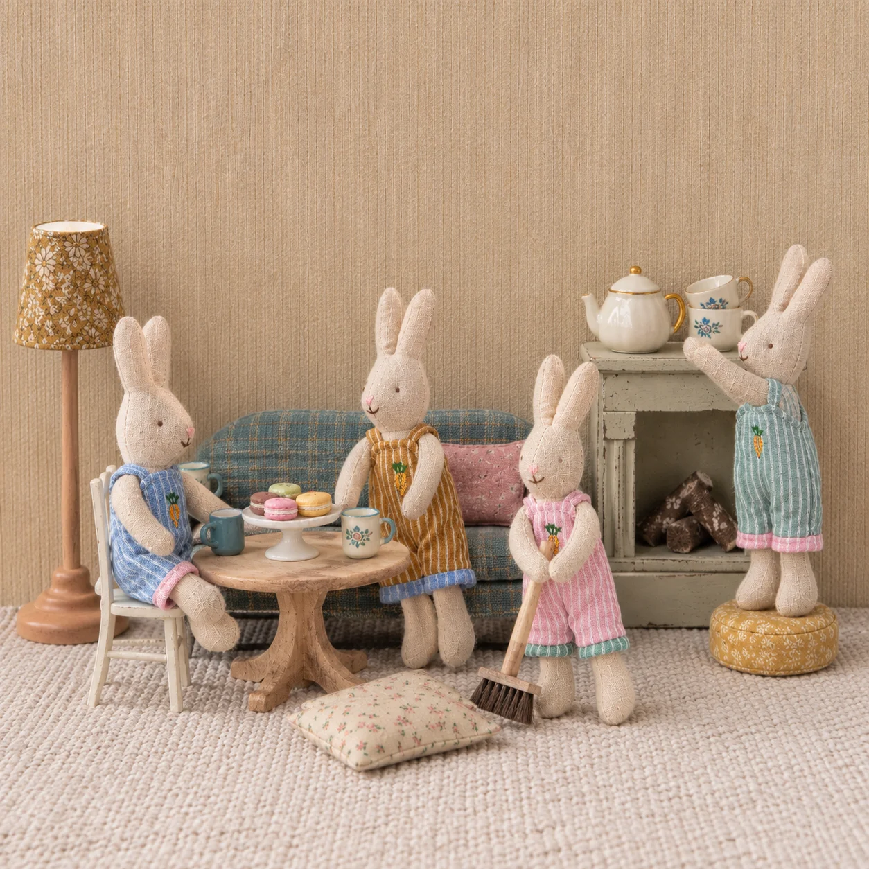 Handmade Bunny Doll Set, Nordic Cloth Rabbit Toy, Carrot Embroidered Plush, Kids Room Decor Gift