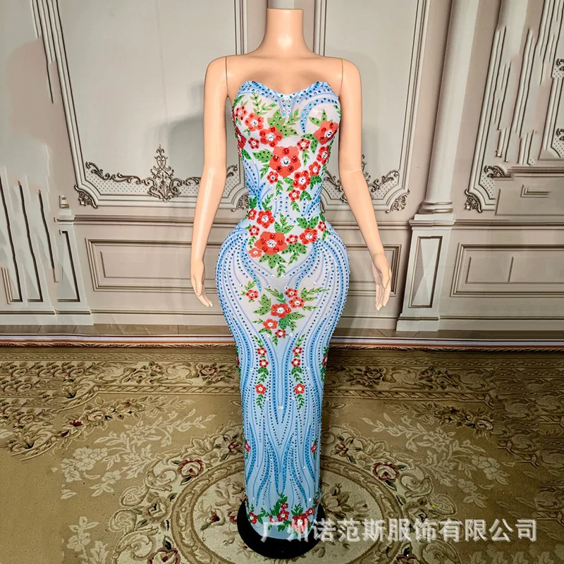 Fashion Color Sexy Buttocks Runway Show Dress Super Flash Rhinestone Party Celebrity Temperament Dress Stage Performance Dresses