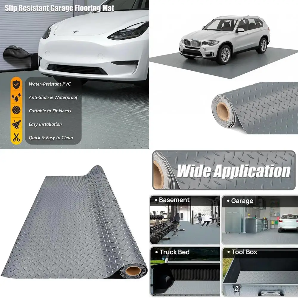 

Thickened PVC Garage Floor Mat, Heavy-Duty Waterproof Non-Slip Protector for Cars, Trailers, SUVs, Basements, and Gyms (Grey) -