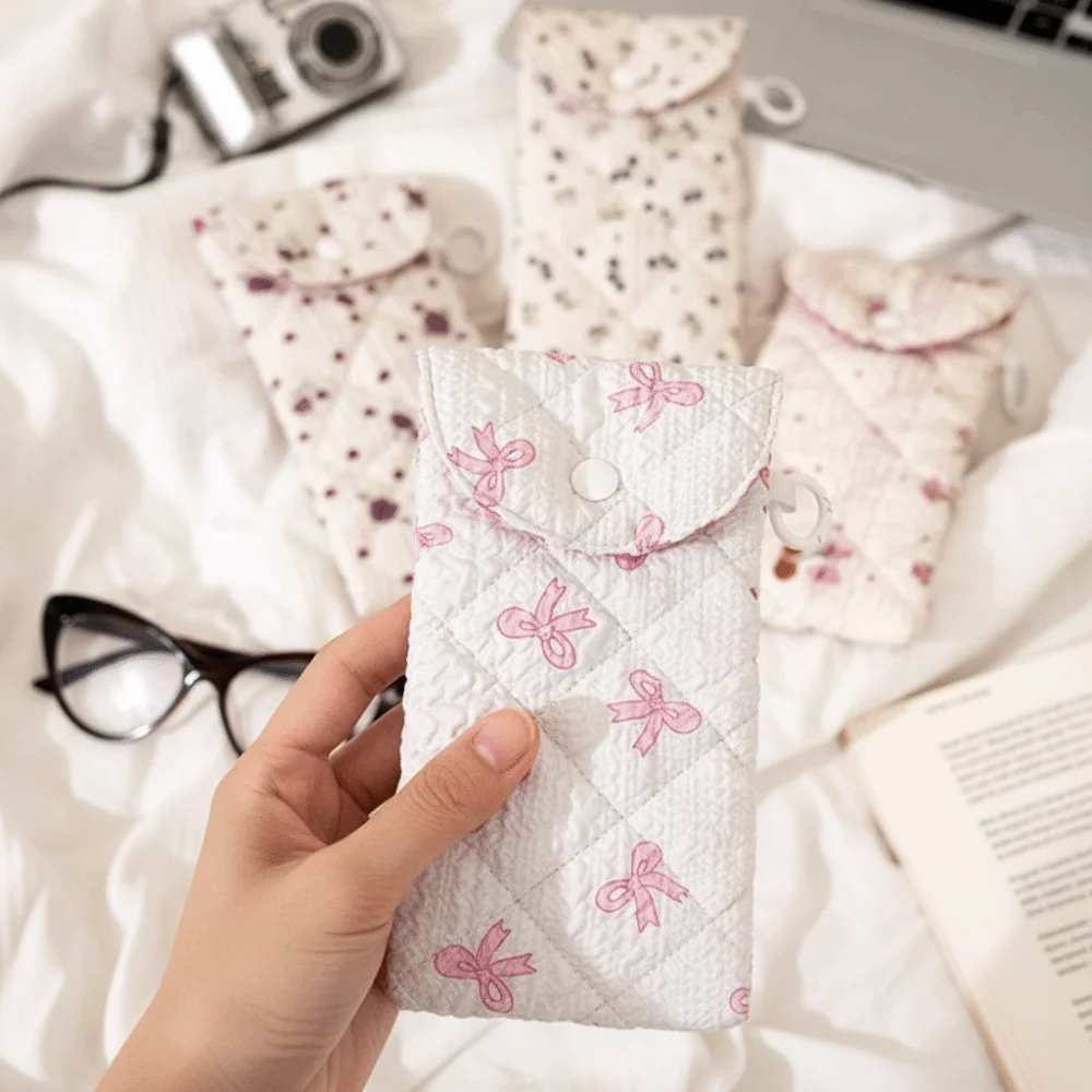 

Portable Cloth Printed Glasses Bag Flower Floral Pattern Glasses Storage Bag Glasses Clip Bow Sunglasses Pouch Female