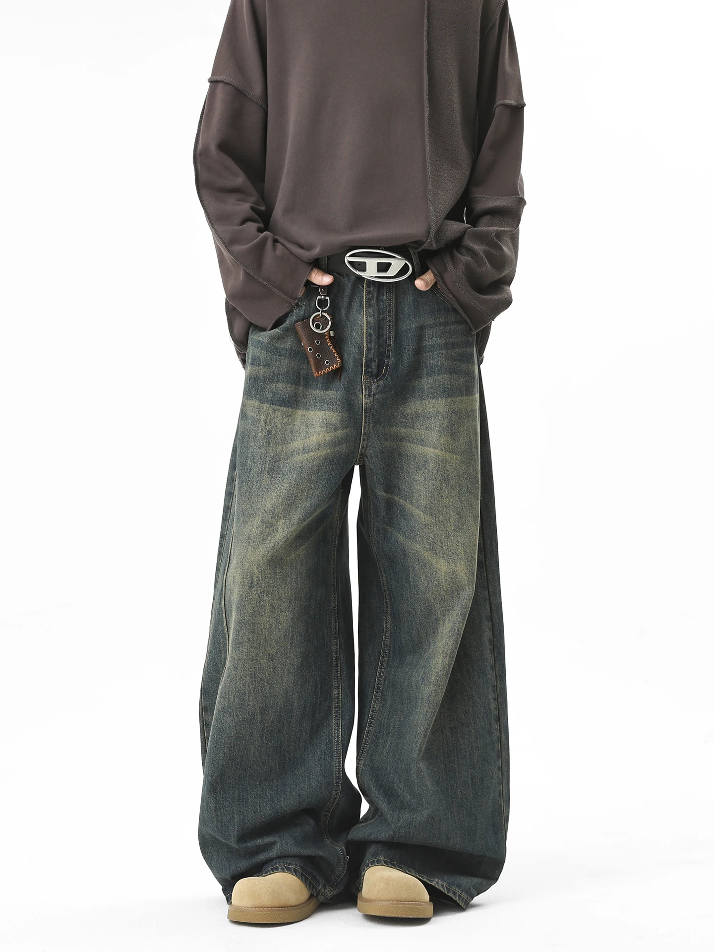 

Waed American Sle Loose Straight Leg Jeans Men's Autumn Winter Cleanfit Wide Leg Casual Haome Long Pants