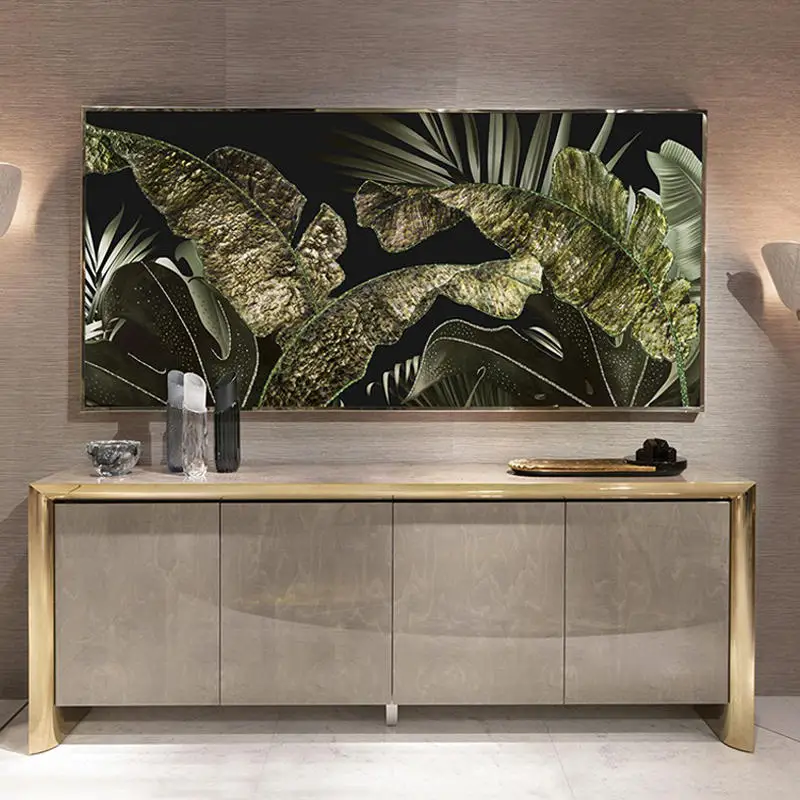 

Italian light luxury dining side cabinet stainless steel post-modern simple entrance cabinet decorative cabinet bedroom villa