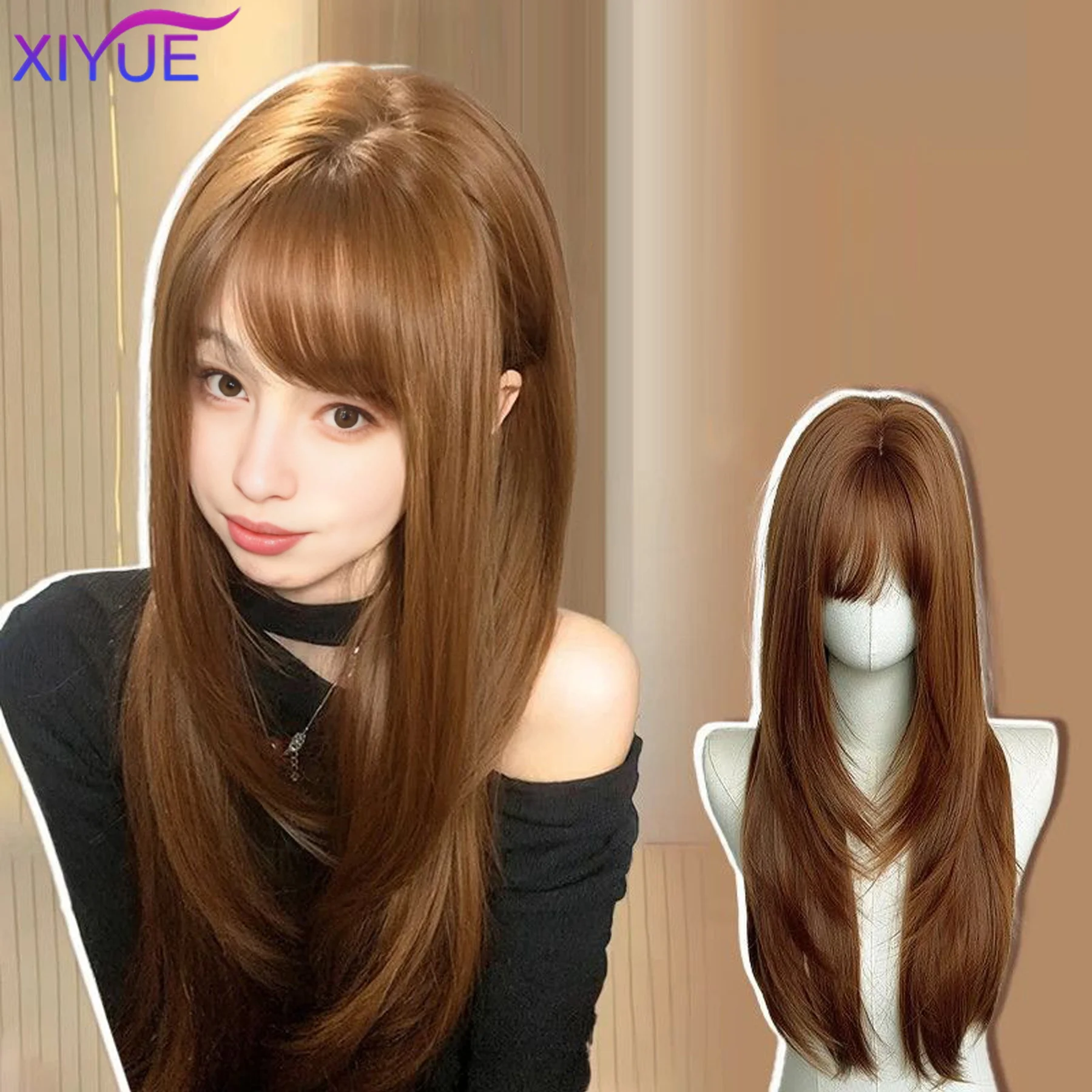 30 Inch Straight Synthetic Wig Layered Dark Orange Heat-Resistant Natural Smooth Hair Stylish Party Bangs Wigs For Women