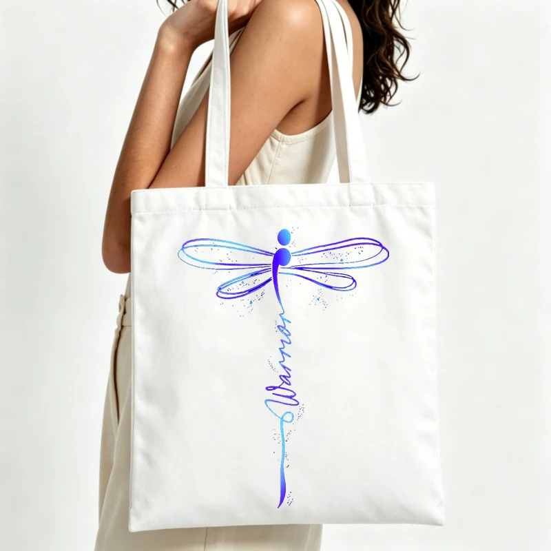 dragonfly graphic canvas tote bag, artistic print for daily shopping and casual outings