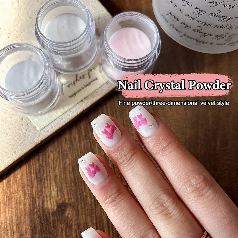1 barattolo di polvere di cristallo per nail art rosa bianco modelli intagliati velluto polvere smerigliata tinta unita estensione unghie francese polvere glitter D