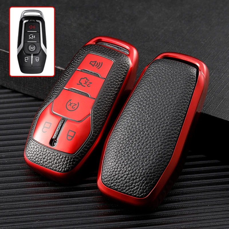 Leder TPU Auto Schlüssel Abdeckung Fall Schutz Keychain Für Ford Fusion Mondeo Mustang F-150 Explorer Rand 2015 2016 2017 2018 2019